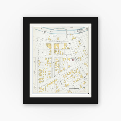Old map wall art mockup — black gallery frame with white mat — Sanborn Fire Insurance Map from Oscoda, Iosco County, Michigan (1901), Sheet #0010