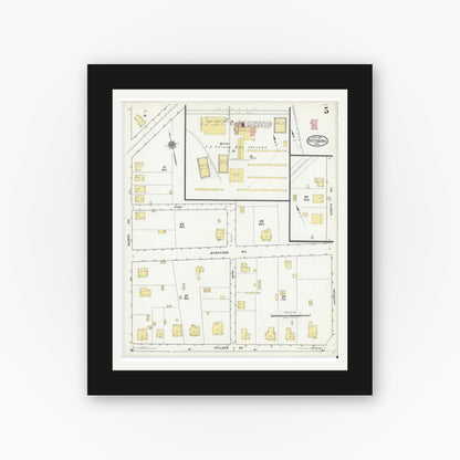 Old map wall art mockup — black gallery frame with white mat — Sanborn Fire Insurance Map from Pittsburg, Camp County, Texas (1921), Sheet #0005