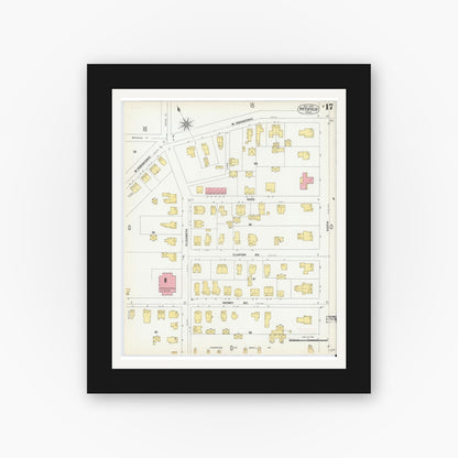 Old map wall art mockup — black gallery frame with white mat — Sanborn Fire Insurance Map from Pittsfield, Berkshire County, Massachusetts (1900), Sheet #0017