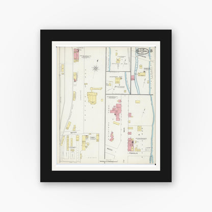 Old map wall art mockup — black gallery frame with white mat — Sanborn Fire Insurance Map from West Bend, Washington County, Wisconsin (1892), Sheet #0003
