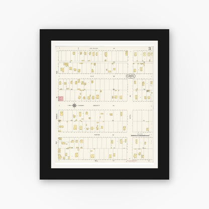 Old map wall art mockup — black gallery frame with white mat — Sanborn Fire Insurance Map from Florence, Los Angeles County, California (1913), Sheet #0003