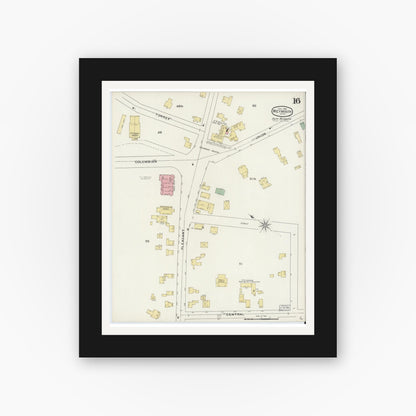 Old map wall art mockup — black gallery frame with white mat — Sanborn Fire Insurance Map from Weymouth, Norfolk County, Massachusetts (1894), Sheet #0016