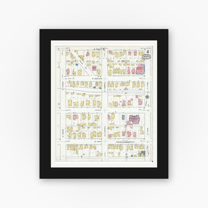 Old map wall art mockup — black gallery frame with white mat — Sanborn Fire Insurance Map from Wabash, Wabash County, Indiana (1920), Sheet #0004
