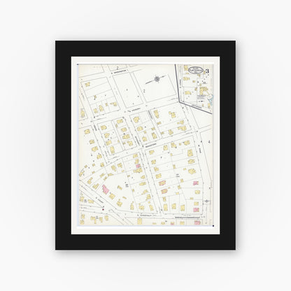 Old map wall art mockup — black gallery frame with white mat — Sanborn Fire Insurance Map from Platteville, Grant County, Wisconsin (1915), Sheet #0003