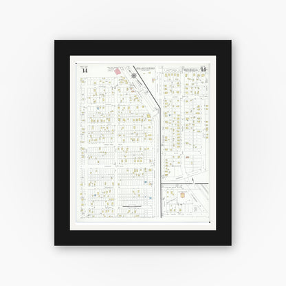 Old map wall art mockup — black gallery frame with white mat — Sanborn Fire Insurance Map from Beloit, Rock County, Wisconsin (1939), Sheet #0014