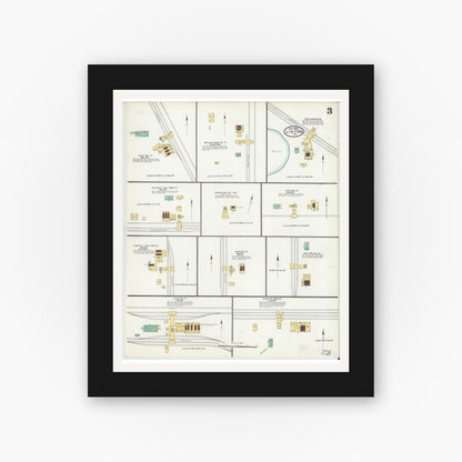 Old map wall art mockup — black gallery frame with white mat — Sanborn Fire Insurance Map from Linton, Greene County, Indiana (1904), Sheet #0003