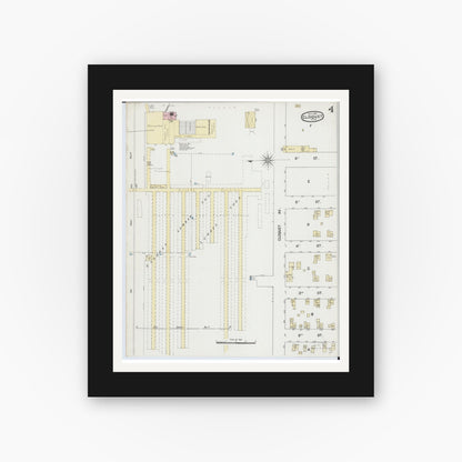 Old map wall art mockup — black gallery frame with white mat — Sanborn Fire Insurance Map from Cloquet, Carlton County, Minnesota (1888), Sheet #0004