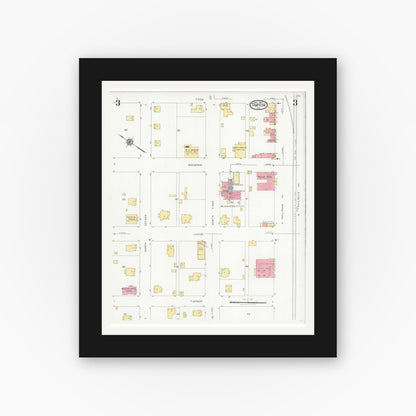 Old map wall art mockup — black gallery frame with white mat — Sanborn Fire Insurance Map from Timpson, Shelby County, Texas (1927), Sheet #0003