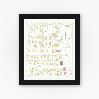 Old map wall art mockup — black gallery frame with white mat — Sanborn Fire Insurance Map from Wakefield, Middlesex County, Massachusetts (1923), Sheet #0003