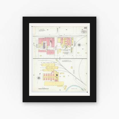Old map wall art mockup — black gallery frame with white mat — Sanborn Fire Insurance Map from Findlay, Hancock County, Ohio (1901), Sheet #0032