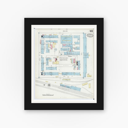 Old map wall art mockup — black gallery frame with white mat — Sanborn Fire Insurance Map from Joliet, Will County, Illinois (1891), Sheet #0022