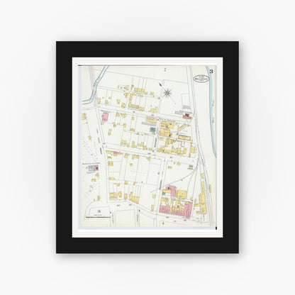 Old map wall art mockup — black gallery frame with white mat — Sanborn Fire Insurance Map from Wellsville, Columbiana County, Ohio (1903), Sheet #0003