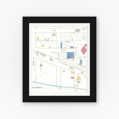 Old map wall art mockup — black gallery frame with white mat — Sanborn Fire Insurance Map from Llano, Llano County, Texas (1921), Sheet #0004