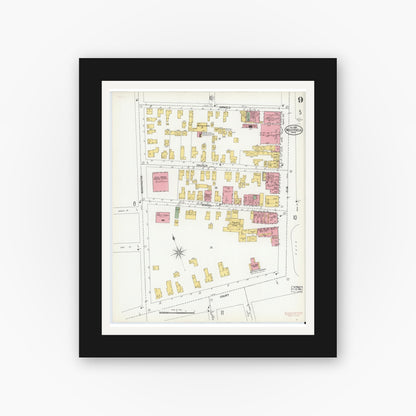 Old map wall art mockup — black gallery frame with white mat — Sanborn Fire Insurance Map from Westfield, Hampden County, Massachusetts (1900), Sheet #0009