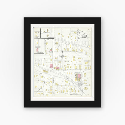 Old map wall art mockup — black gallery frame with white mat — Sanborn Fire Insurance Map from Richmond, Ray County, Missouri (1909), Sheet #0002