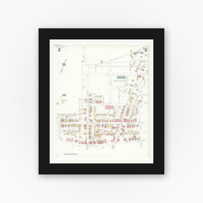 Old map wall art mockup — black gallery frame with white mat — Sanborn Fire Insurance Map from Fleetwood, Berks County, Pennsylvania (1933), Sheet #0002