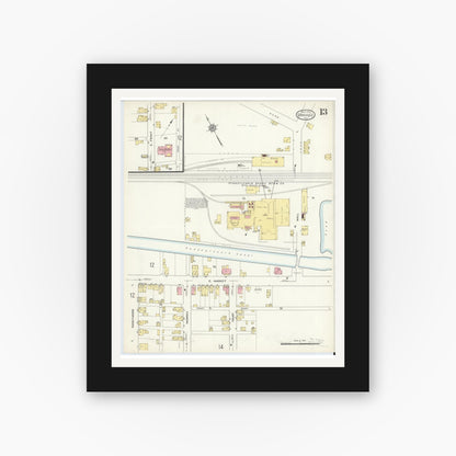 Old map wall art mockup — black gallery frame with white mat — Sanborn Fire Insurance Map from Danville, Montour County, Pennsylvania (1913), Sheet #0013