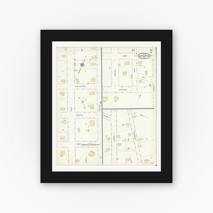 Old map wall art mockup — black gallery frame with white mat — Sanborn Fire Insurance Map from Van Alstyne, Grayson County, Texas (1914), Sheet #0007