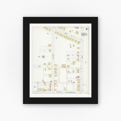 Old map wall art mockup — black gallery frame with white mat — Sanborn Fire Insurance Map from Washington, Washington County, Pennsylvania (1900), Sheet #0002