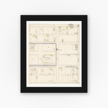 Old map wall art mockup — black gallery frame with white mat — Sanborn Fire Insurance Map from Delano, Kern County, California (1912), Sheet #0002