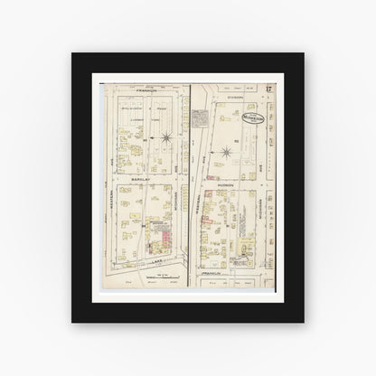 Old map wall art mockup — black gallery frame with white mat — Sanborn Fire Insurance Map from Muskegon, Muskegon County, Michigan (1883), Sheet #0017