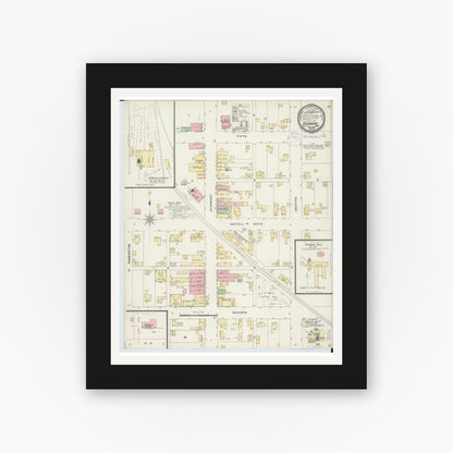 Old map wall art mockup — black gallery frame with white mat — Sanborn Fire Insurance Map from Sycamore, Wyandot County, Ohio (1897), Sheet #0001