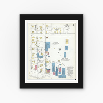 Old map wall art mockup — black gallery frame with white mat — Sanborn Fire Insurance Map from Swanton, Fulton County, Ohio (1920), Sheet #0004