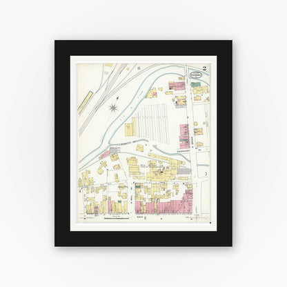 Old map wall art mockup — black gallery frame with white mat — Sanborn Fire Insurance Map from Ridgway, Elk County, Pennsylvania (1909), Sheet #0002