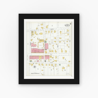Old map wall art mockup — black gallery frame with white mat — Sanborn Fire Insurance Map from Nacogdoches, Nacogdoches County, Texas (1900), Sheet #0002
