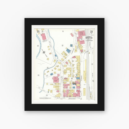 Old map wall art mockup — black gallery frame with white mat — Sanborn Fire Insurance Map from Stroudsburg, Monroe County, Pennsylvania (1923), Sheet #0021
