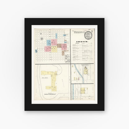 Old map wall art mockup — black gallery frame with white mat — Sanborn Fire Insurance Map from Riverside, Riverside County, California (1891) - Complete Map Set
