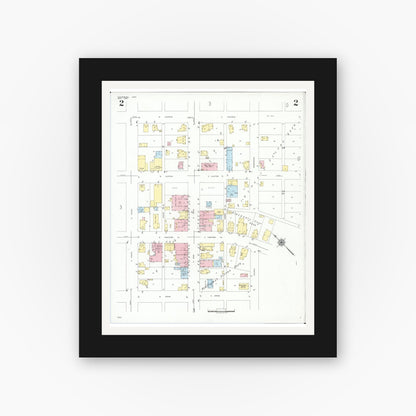 Old map wall art mockup — black gallery frame with white mat — Sanborn Fire Insurance Map from Centerburg, Knox County, Ohio (1949), Sheet #0002