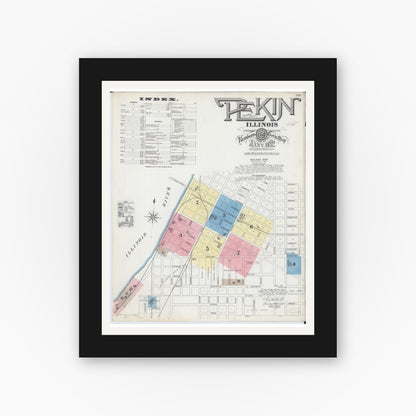 Old map wall art mockup — black gallery frame with white mat — Sanborn Fire Insurance Map from Pekin, Tazewell County, Illinois (1892) - Complete Map Set