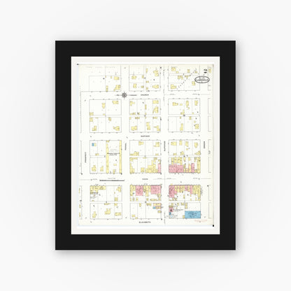 Old map wall art mockup — black gallery frame with white mat — Sanborn Fire Insurance Map from Clarksville, Butler County, Iowa (1915), Sheet #0002