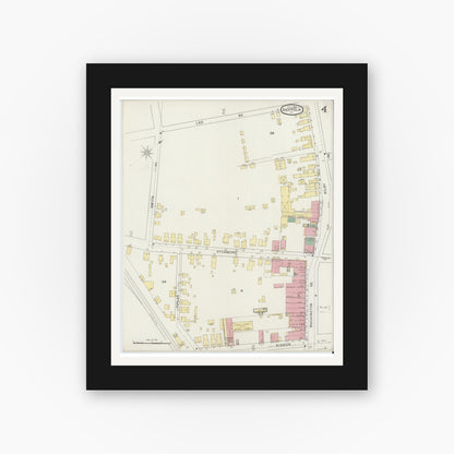 Old map wall art mockup — black gallery frame with white mat — Sanborn Fire Insurance Map from Suffolk, Independent Cities, Virginia (1894), Sheet #0004