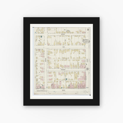 Old map wall art mockup — black gallery frame with white mat — Sanborn Fire Insurance Map from Circleville, Pickaway County, Ohio (1889), Sheet #0003
