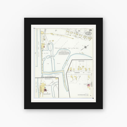Old map wall art mockup — black gallery frame with white mat — Sanborn Fire Insurance Map from Alpena, Alpena County, Michigan (1910), Sheet #0026