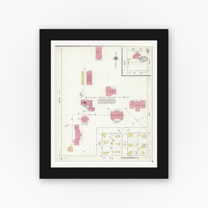 Old map wall art mockup — black gallery frame with white mat — Sanborn Fire Insurance Map from Rolla, Phelps County, Missouri (1917), Sheet #0002