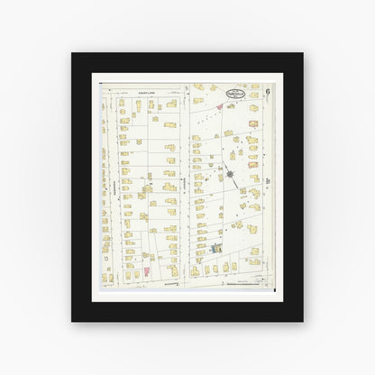 Old map wall art mockup — black gallery frame with white mat — Sanborn Fire Insurance Map from Painesville, Lake County, Ohio (1911), Sheet #0006