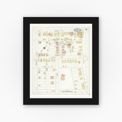 Old map wall art mockup — black gallery frame with white mat — Sanborn Fire Insurance Map from State College, Centre County, Pennsylvania (1911), Sheet #0006
