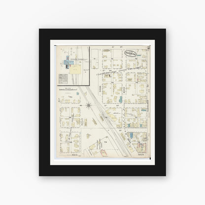Old map wall art mockup — black gallery frame with white mat — Sanborn Fire Insurance Map from Ishpeming, Marquette County, Michigan (1884), Sheet #0002