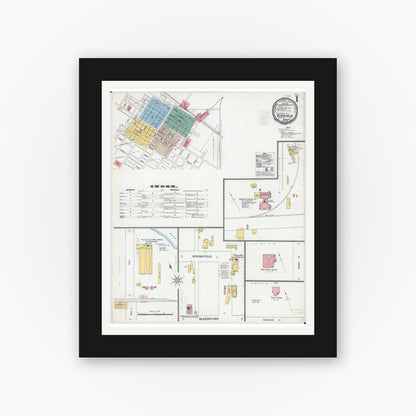 Old map wall art mockup — black gallery frame with white mat — Sanborn Fire Insurance Map from Virginia, Cass County, Illinois (1900), Sheet #0001