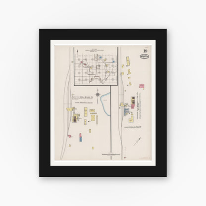 Old map wall art mockup — black gallery frame with white mat — Sanborn Fire Insurance Map from Marion, Williamson County, Illinois (1922), Sheet #0019