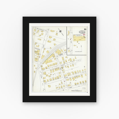 Old map wall art mockup — black gallery frame with white mat — Sanborn Fire Insurance Map from Attleboro, Bristol County, Massachusetts (1911), Sheet #0010