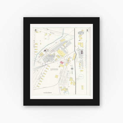 Old map wall art mockup — black gallery frame with white mat — Sanborn Fire Insurance Map from Roulette, Potter County, Pennsylvania (1930), Sheet #0005