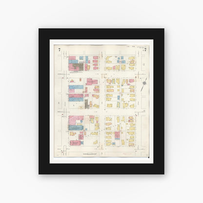 Old map wall art mockup — black gallery frame with white mat — Sanborn Fire Insurance Map from Michigan City, La Porte County, Indiana (1948), Sheet #0007