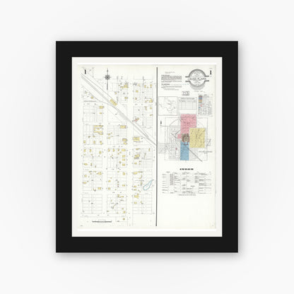 Old map wall art mockup — black gallery frame with white mat — Sanborn Fire Insurance Map from Cross Plains, Callahan County, Texas (1939) - Complete Map Set