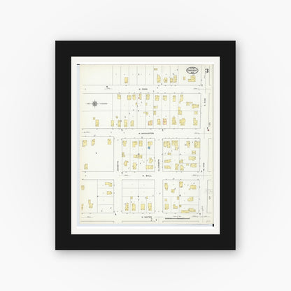 Old map wall art mockup — black gallery frame with white mat — Sanborn Fire Insurance Map from Owosso, Shiawassee County, Michigan (1915), Sheet #0003