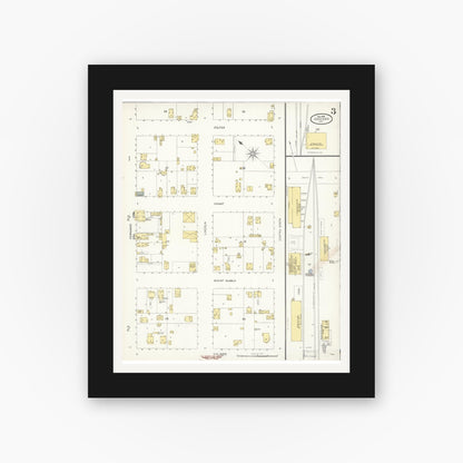 Old map wall art mockup — black gallery frame with white mat — Sanborn Fire Insurance Map from Concord, Contra Costa County, California (1903), Sheet #0003