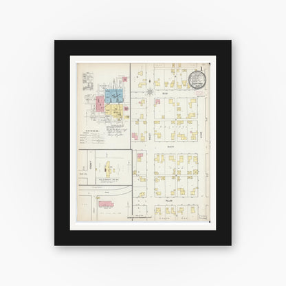 Old map wall art mockup — black gallery frame with white mat — Sanborn Fire Insurance Map from Thorntown, Boone County, Indiana (1892), Sheet #0001